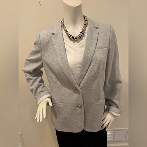Talbots Cotton Blend Ponte Aberdeen Light Gray Blazer w Gold Accent Buttons, 12